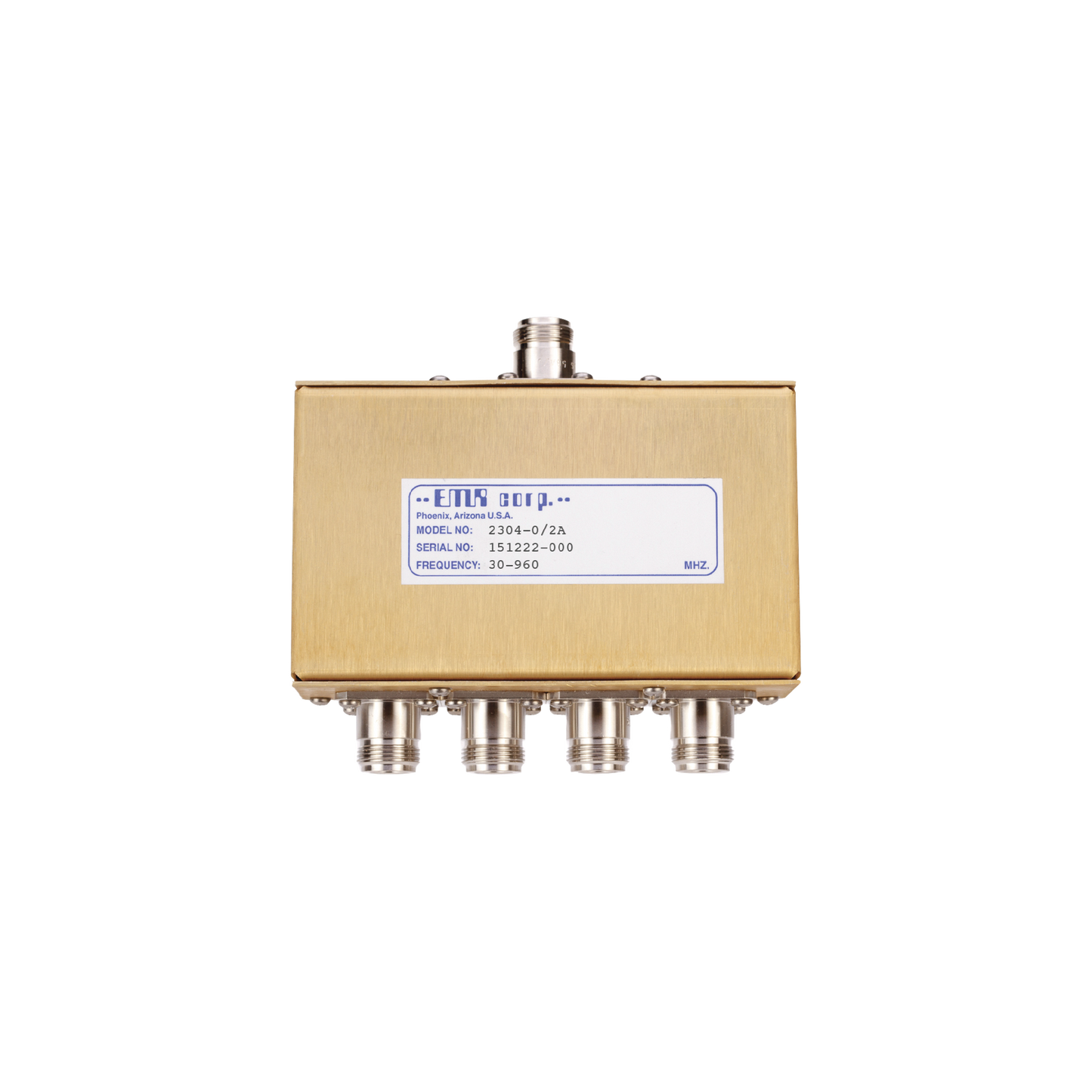 Top Quality EMR 4-Way Power Divider, N Female Connectors., 30-960 MHz, 0.5 Watt