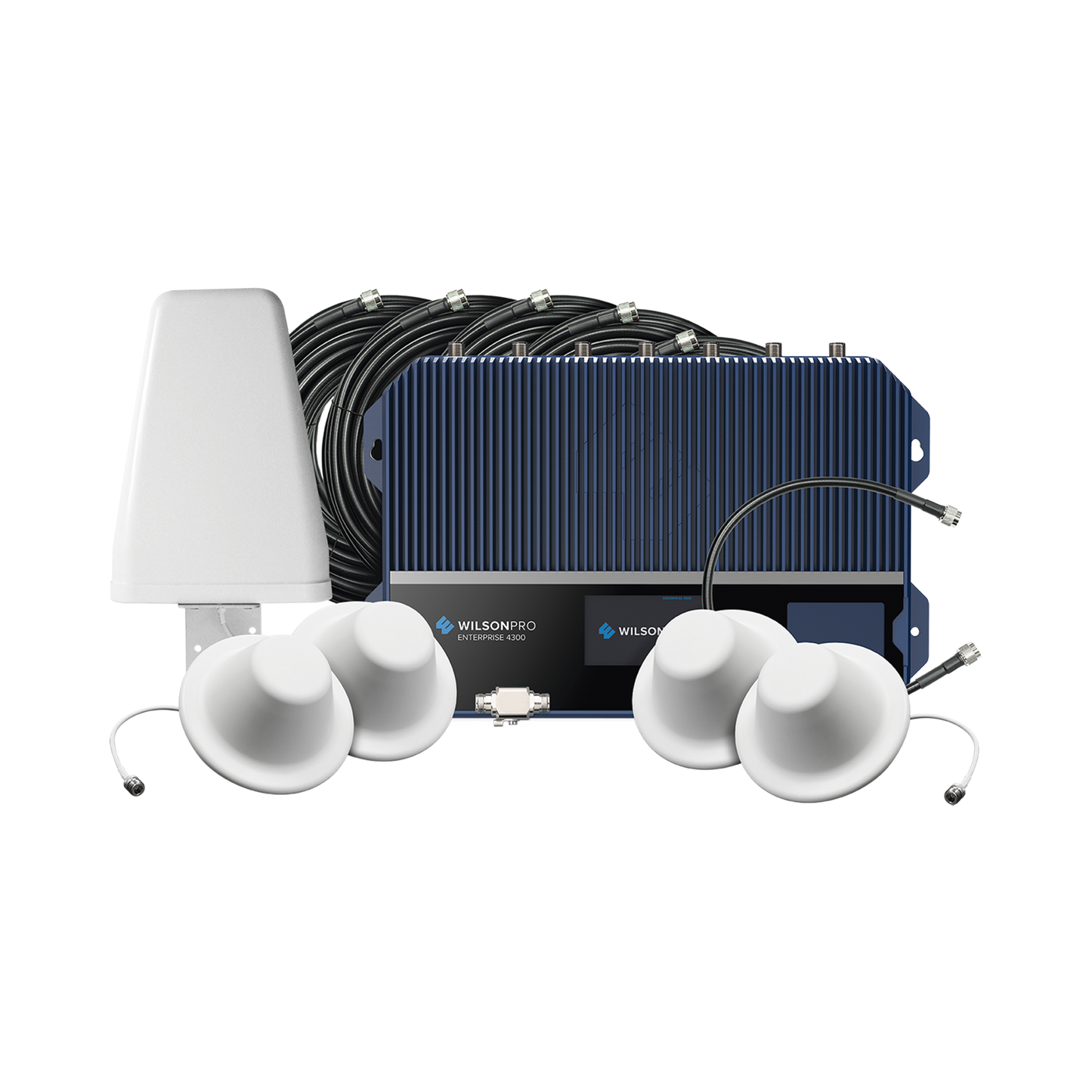 High Performance +17 dBm max downlink power on each indoor antenna port | Covers up to 100,000 sq. ft. per amplifier with enhanced cell signal on all available network speeds, ENTERPRISE 4300 Cell Signal Booster | +26 dBm max uplink power