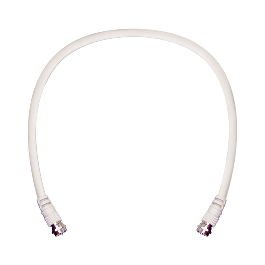 High Performance Coaxial Jumper with Cable Type RG-6 in White Color of 2 feet in Length and Connectors F Male in Both Ends.