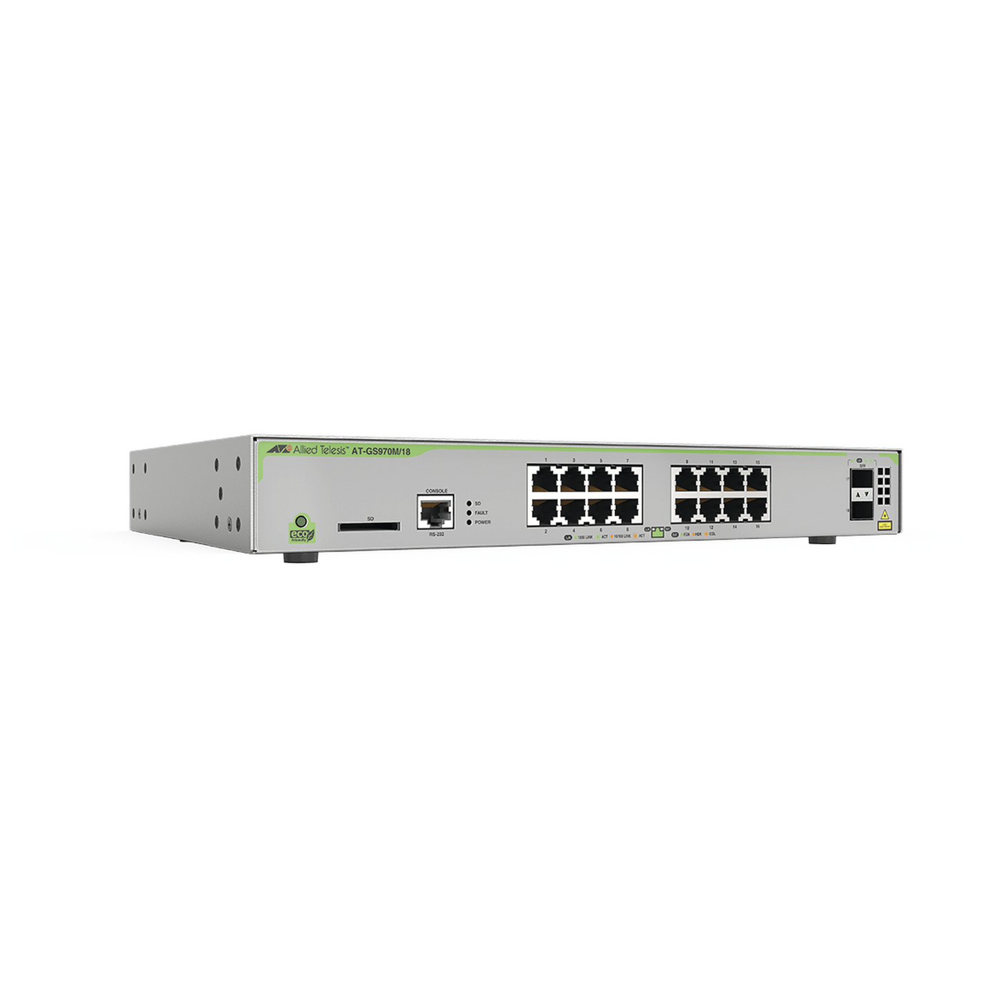 Best CentreCOM GS970M L3 Managed Switch, 247 W, 16 x 10/100/1000 Mbps PoE+ ports + 2 x SFP uplink slots