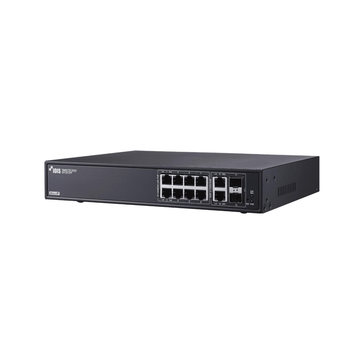 High Performance DirectIP® Gigabit PoE Switch, Max PoE per-Device 140W for ~8 RJ45 Ports, Supports 10 RJ45 Ports & 2 SFP Slots