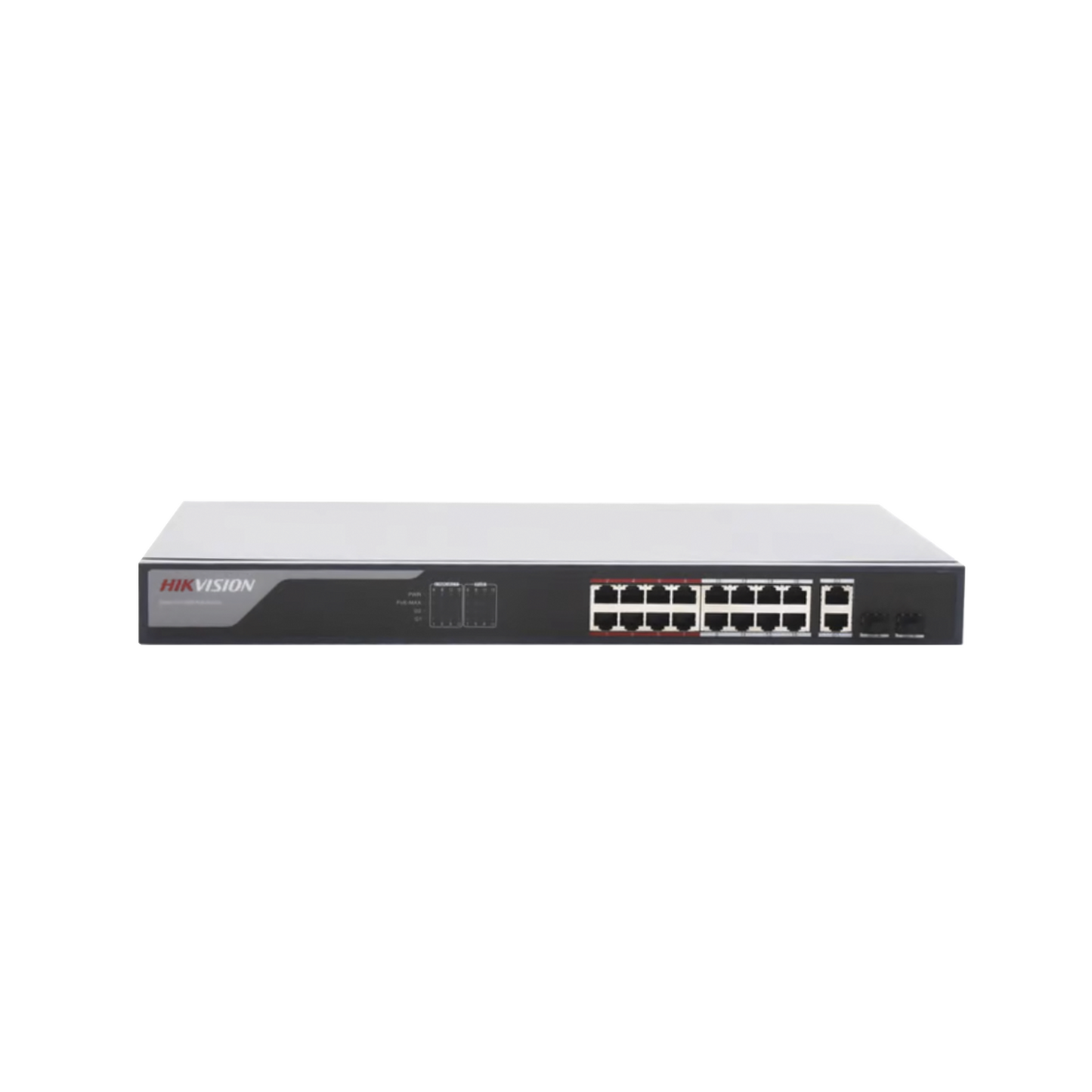 Affordable conexión remota desde Hik-ProConnect, Switch Monitoreable de 16 puertos PoE+ (hasta 250 m), 10/100 Mbps, 230 Watts, 2 puertos RJ45 Uplink