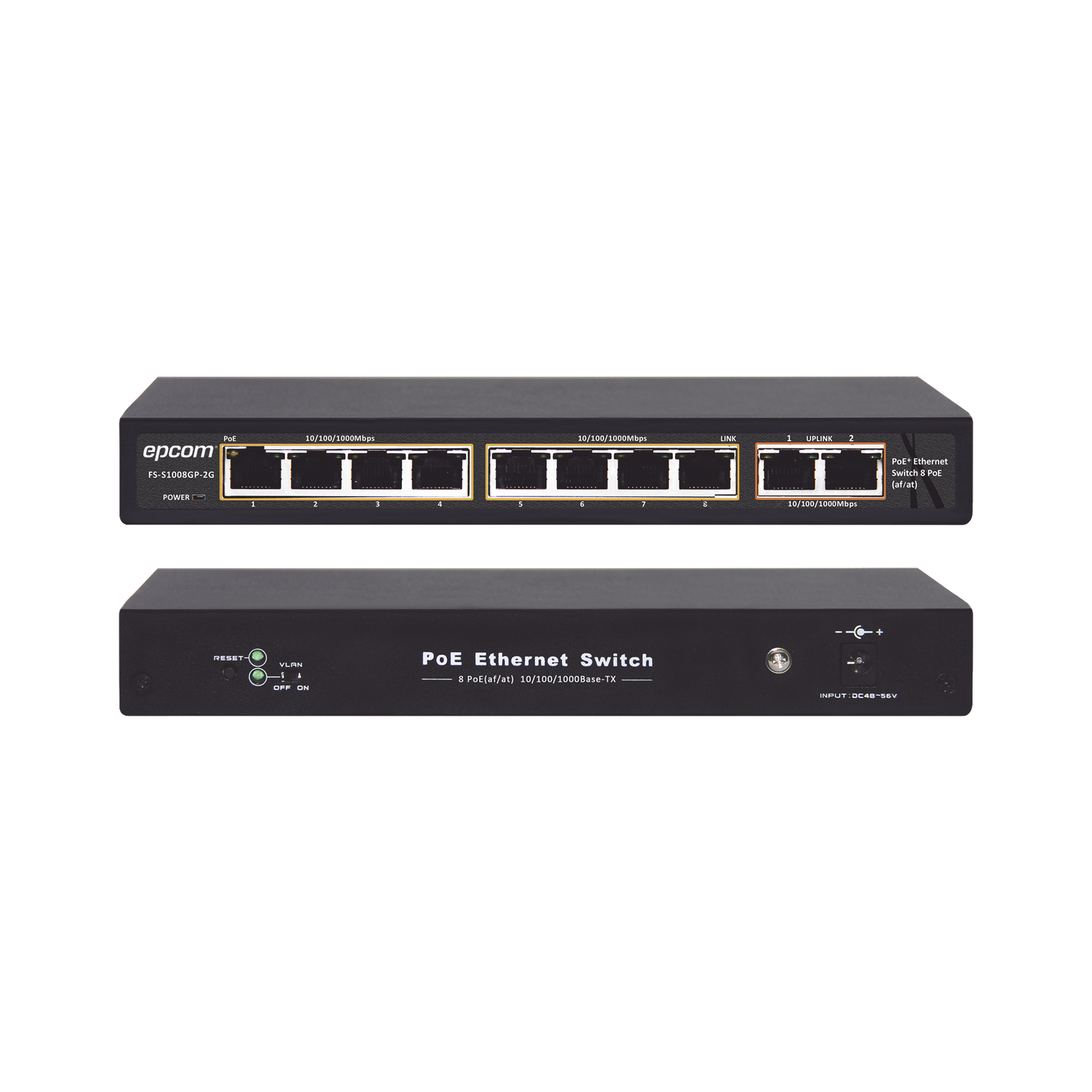 Affordable 100 Meters PoE / 8 ports 802.3af / at (132.5 W) 10/100/1000Mbps + 2 ports Uplink