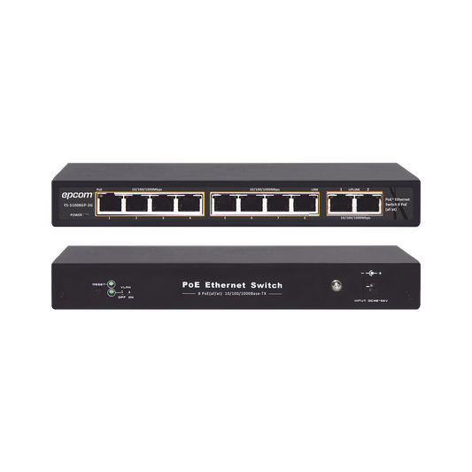 Affordable 100 Meters PoE / 8 ports 802.3af / at (132.5 W) 10/100/1000Mbps + 2 ports Uplink