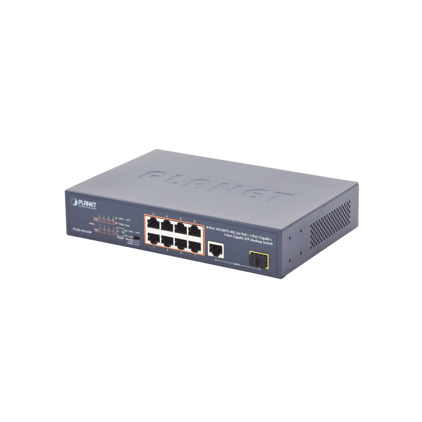 Best 1 Uplink port 10/100/1000 and 1 SFP 100/1000 for desktop, Unmanaged Switch 8 ports 10/100 PoE 802.3af/at 135W