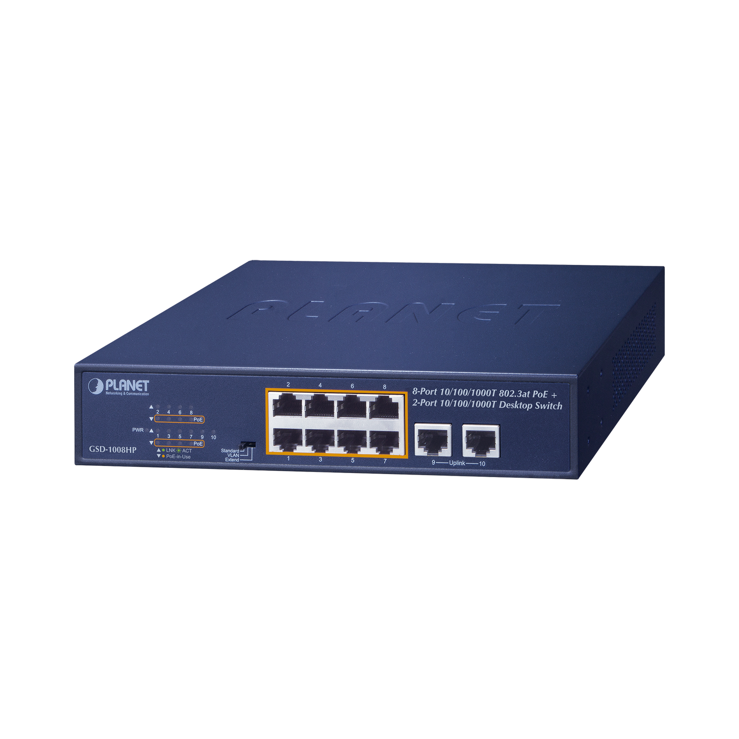 High Performance Non-manageable PoE switch with 8 ports 10/100/1000 Mbps with PoE 802.3af / at