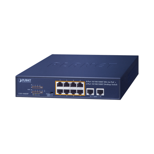 High Performance Non-manageable PoE switch with 8 ports 10/100/1000 Mbps with PoE 802.3af / at