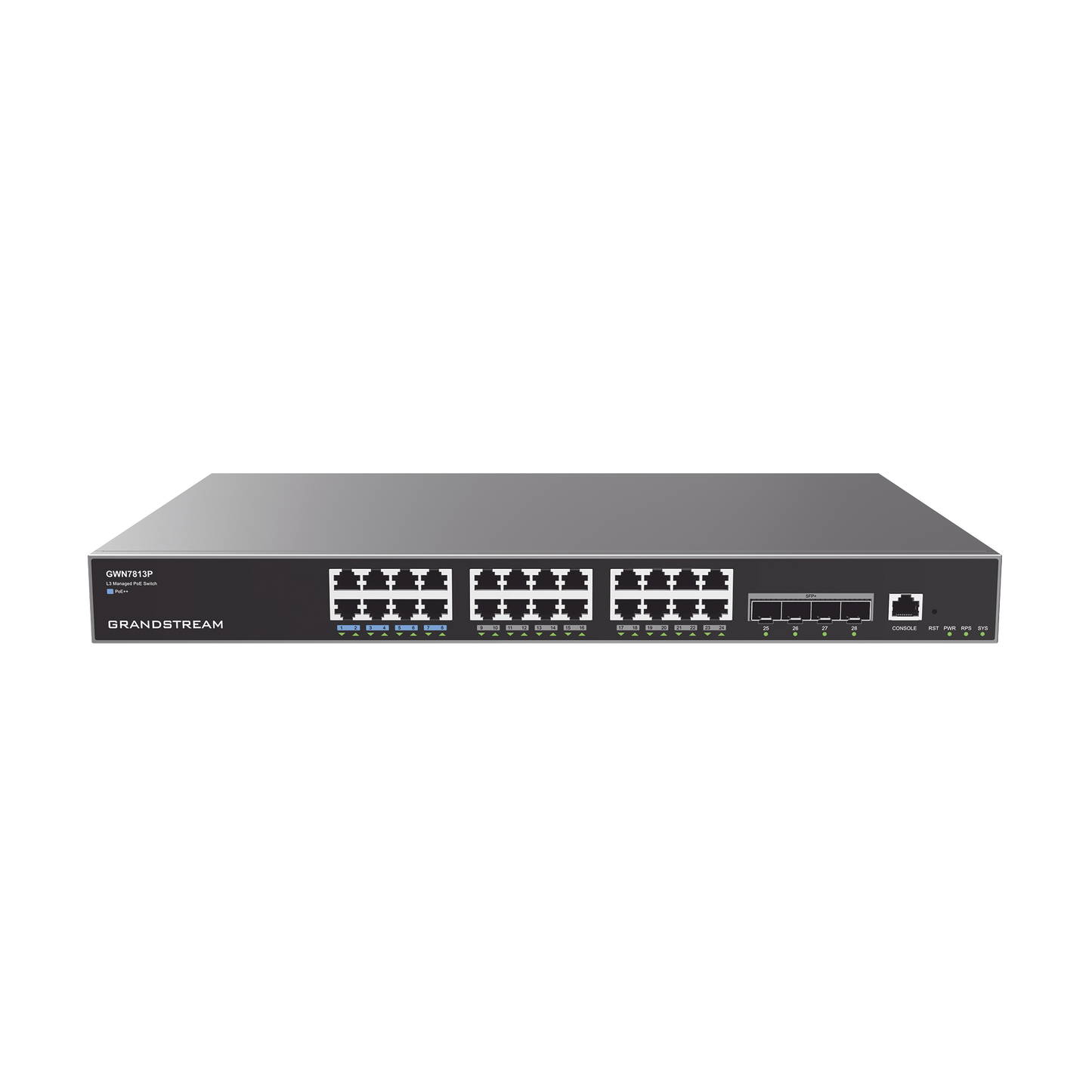 Advanced Managed Gigabit PoE+ Switch / 24 ports 10/100/1000 Mbps + 4 SFP Uplink Ports / Up to 360W / Compatible with GWN Cloud.