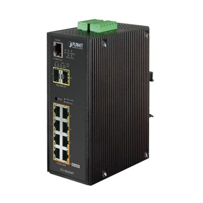 High Performance Layer 2 Managed Industrial Switch, Secondary Voltage Input for Redundant Source, 2 1 / 2.5 Gigabit SFP Ports, 8 Gigabit 802.3af / at PoE ports