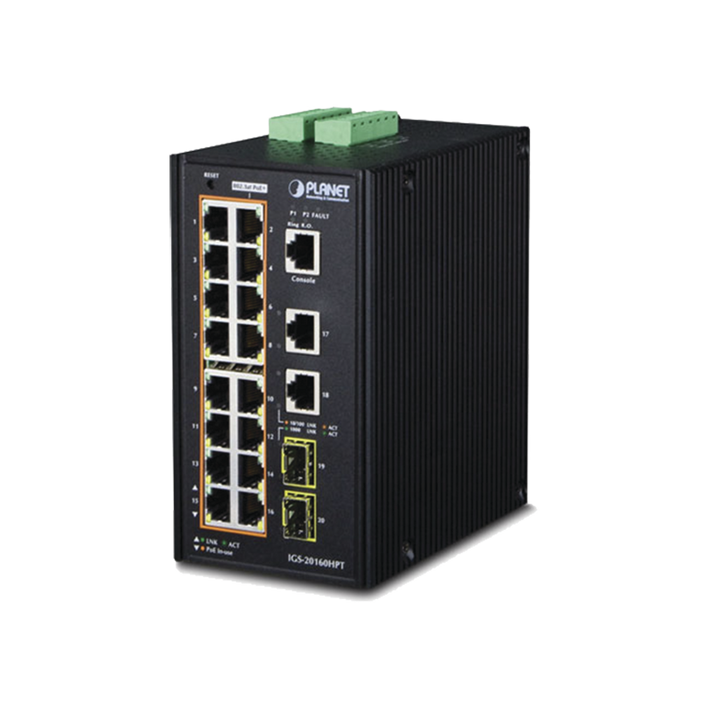 High Performance Industrial Managed Switch 16-Port 10/100/1000T 802.3at PoE + 2-Port 10/100/1000T + 2-Port 100/1000X SFP Managed Switch