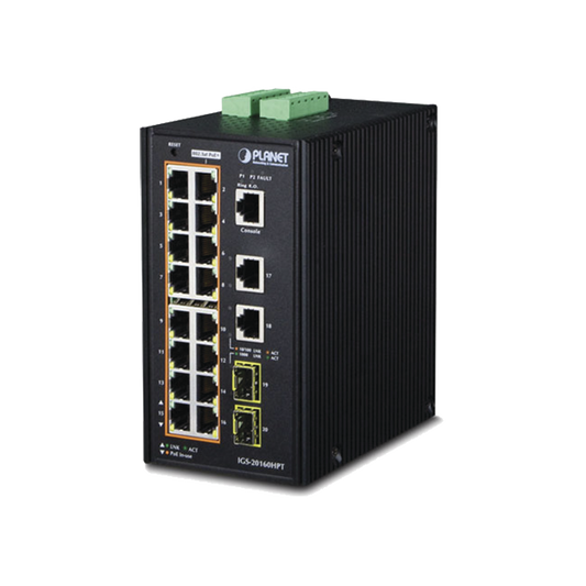 High Performance Industrial Managed Switch 16-Port 10/100/1000T 802.3at PoE + 2-Port 10/100/1000T + 2-Port 100/1000X SFP Managed Switch