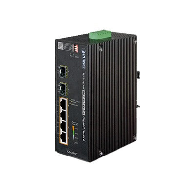 Affordable Industrial 4-Port 10/100/1000T 802.3at PoE+ w/ 2-Port 100/1000X SFP Ethernet Switch