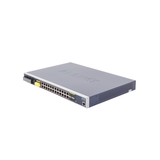 High Performance With 24 Gigabit 802.3af / at PoE Ports, 4 Shared 100 / 1000X SFP Ports, Withstands extreme temperatures of -40 ~ 75 ° C, Industrial PoE Layer 3 Switch