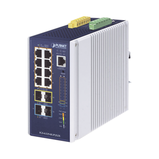 High Performance 2 1G/2.5G SFP Ports, 2 10G SFP Ports, With 8 Gigabit 802.3bt PoE Ports, Industrial Layer 3 Managed Switch