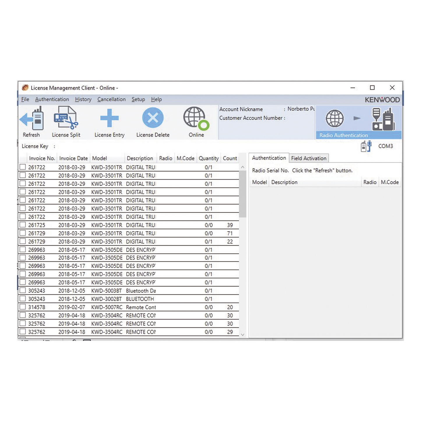 High Performance Account registration of licenses for KPT-300