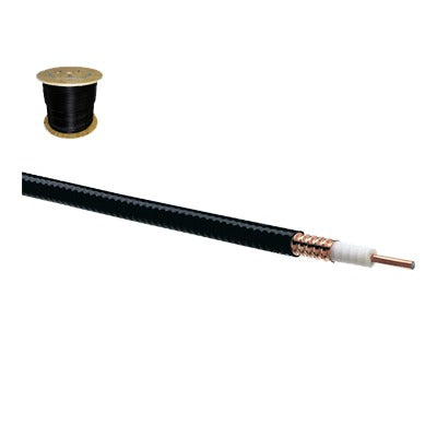 Top Quality Heliax Low Density Foam Coaxial Cable, Corrugated Copper, 1,000 ft. Reel, 1/2", Black PE Jacket