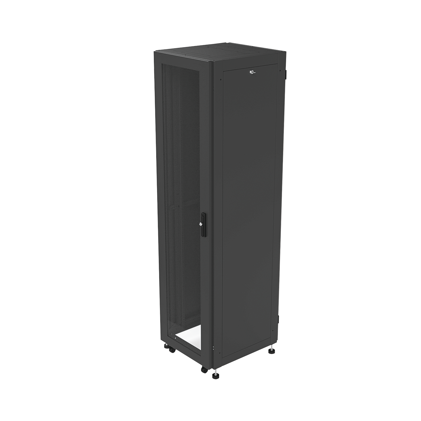 Top Quality 19-Inch 45U Professional Network Cabinet with Standard Rack and Glass Door (23.62 in Width x 23.62 in Depth). Shipped fully assembled.