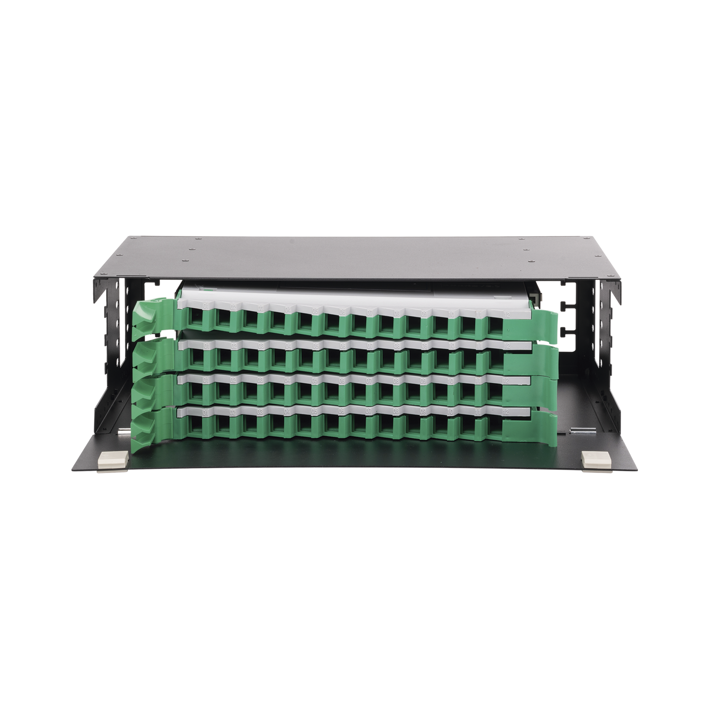 High Performance Fiber Optic Distributor, Accepts 48 Adapters "LC Duplex" or "LC Simplex" or 48 "SC" Simplex, 3U, 19in, empty