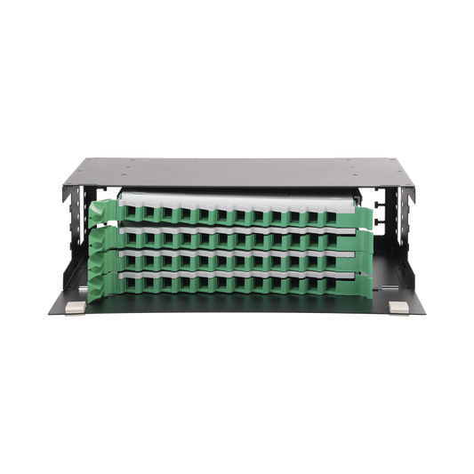 High Performance Fiber Optic Distributor, Accepts 48 Adapters "LC Duplex" or "LC Simplex" or 48 "SC" Simplex, 3U, 19in, empty