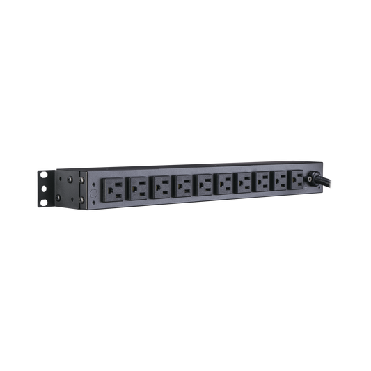 Top Quality PDU for Basic Power Distribution with 10 Rear NEMA 5-15R Outlets and 1U Rack Mount NEMA 5-15P Plug.