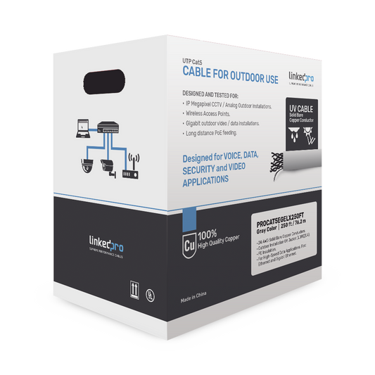 Affordable Outdoor Use, Reel CAT5e 250ft Cable Coil with Outdoor  and Underground Gel, Black, UL, for Video Surveillance Applications, double jacket, and High-Speed Networks