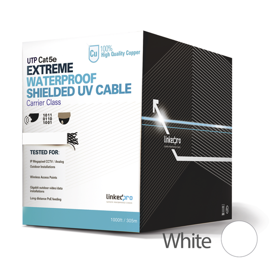 Affordable Cat5e 1000 ft, for Video Surveillance and Data Networks., White color, UV shielded , Outdoor