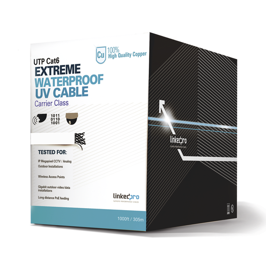 Top Quality for video surveillance applications, white, Cat6 UTP cable for outdoor, data networks., 1000 ft (305 m)