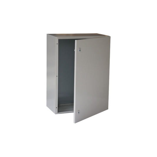 High Performance Single door wall mount enclosure (400 x 600 x 250 mm) and Metal Backplate for equipment assembly.