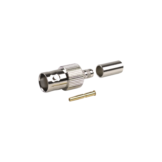 Affordable BNC Female Connector to Crimp on RG-8/X, LMR-240, BELDEN 9258 Cables, Nickel/ Gold/ Delrin.