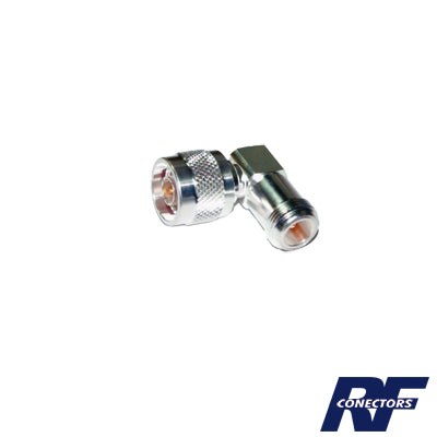 Reliable Right Angle Adapter from N Male to N Female Connector, Silver/ Gold/ PTFE.