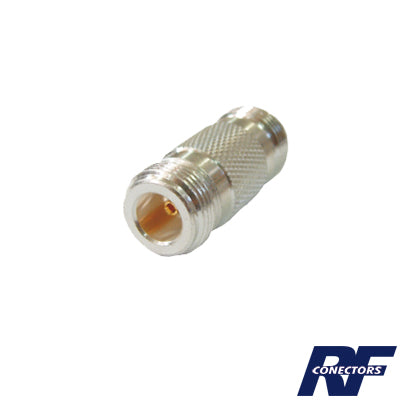 High Performance 50 Ohm Straight Barrel Adapter, from N Female to N Female Connector, Silver/ Gold/ PTFE.