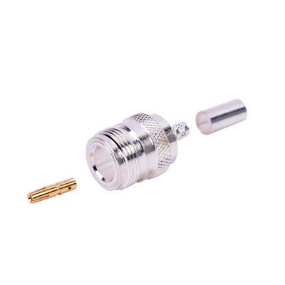 Top Quality N Female Connector to Crimp on RG-58/U Cable, Nickel/ Gold/ PTFE.