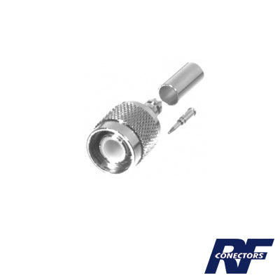 Affordable LMR-195, TNC Male Connector to Crimp on RG-58/U, Nickel/ Gold/ Delrin.