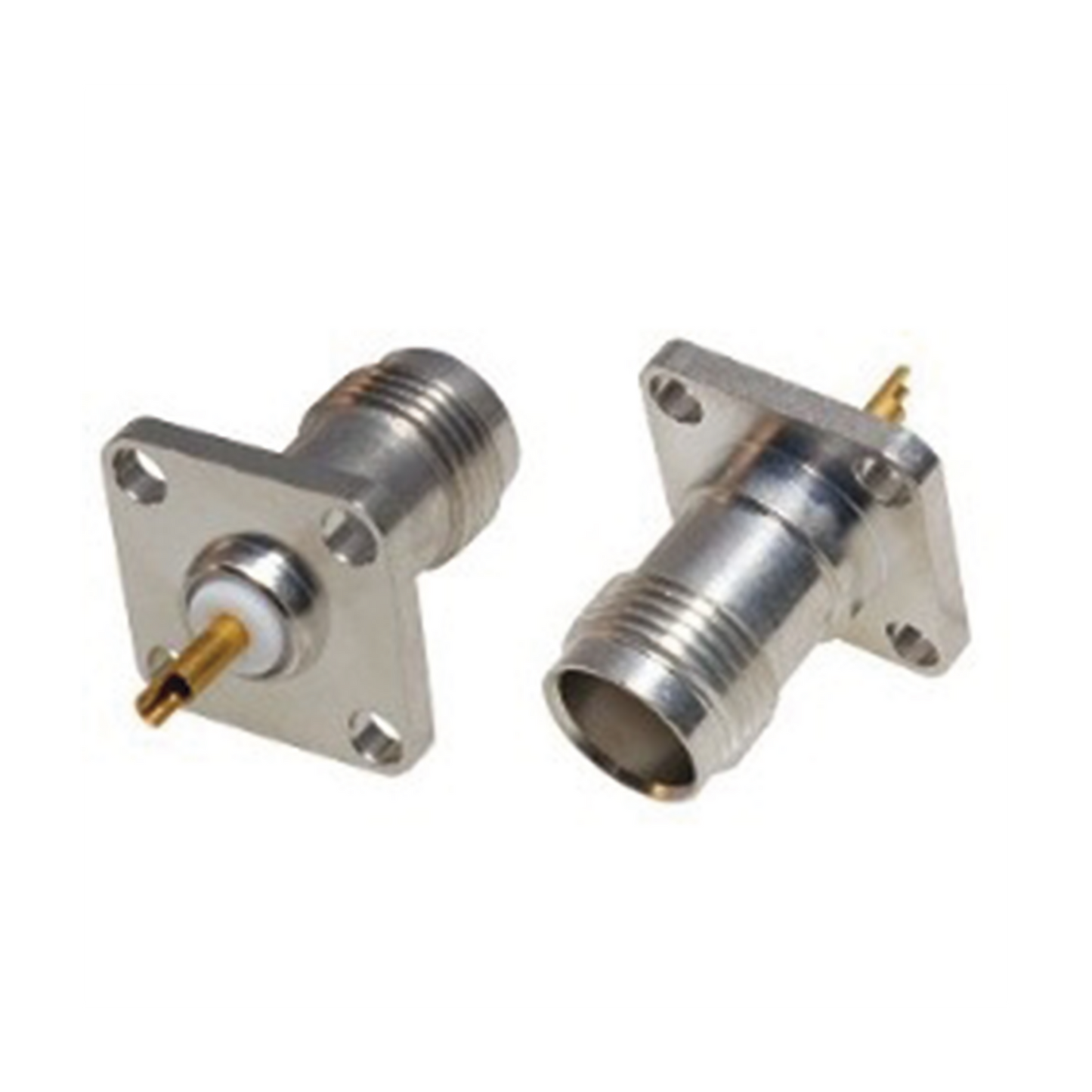 High Performance White Bronze/ Gold/ PTFE., TNC Female for Chassis, 4 Hole Flange Mount With Solder Cup