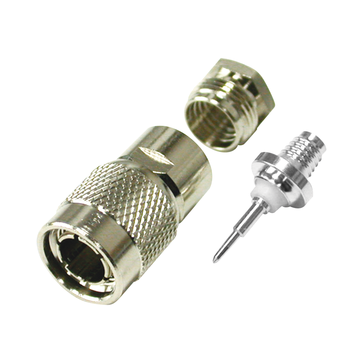 Advanced TNC Straight Male Connector to Clamp on RG-59/U and Group D 75 Ohm Nickel/ Silver/ PTFE.