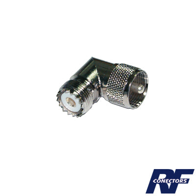 Advanced Right Angle Adapter, from UHF Male (PL-259) to UHF Female (SO-239) Connector, Nickel/ Gold/ Delrin.