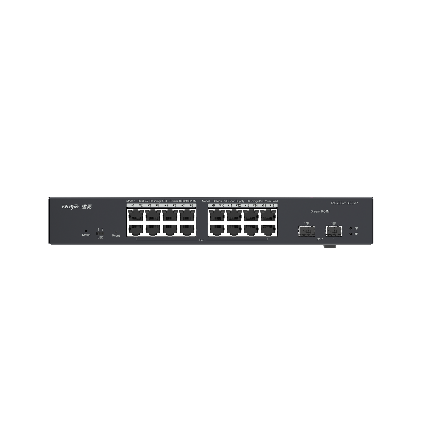 Advanced 16 Gigabit PoE+ Ports and 2 SFP, 18-Port Gigabit Smart Cloud Managed PoE Switch, RG-ES218GC-P