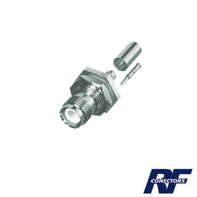 Affordable Reverse Polarity TNC Female Connector for Panel to Crimp on RG-58/U Cable.