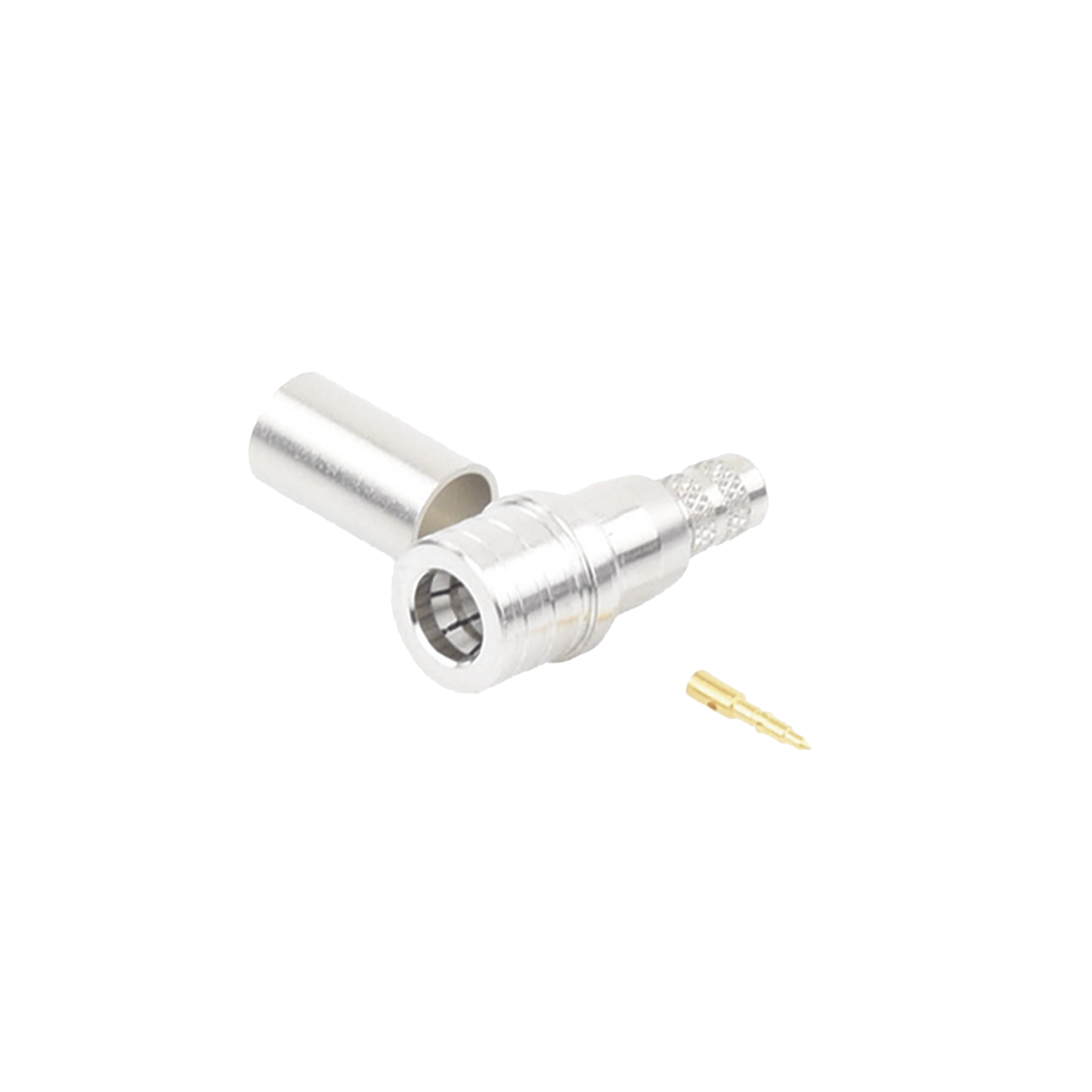 Advanced QMA (Quick Mate) Male Connector to Crimp on RG-8/X, LMR-240, White Bronze/Au/PTFE.