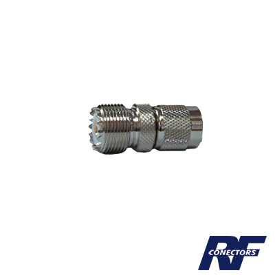 Reliable Straight Adaptor from TNC Male to UHF Female (SO-239) Connector, Nickel/ Gold/ PTFE.