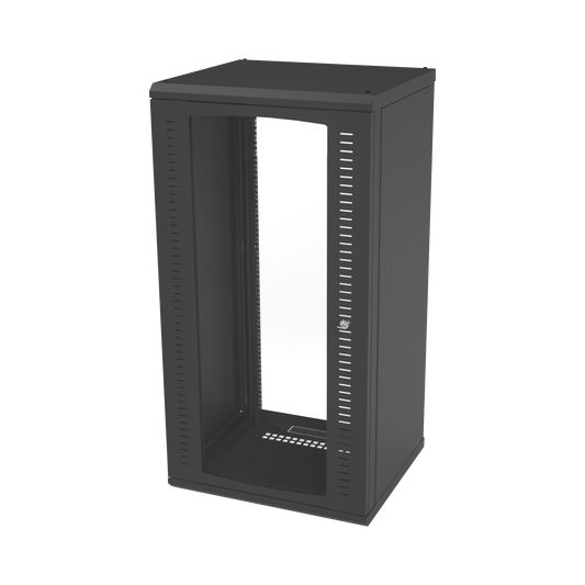 High Performance 19" 24U Rack Wall Mounted, Tempered Glass Front, Single Section Enclosure