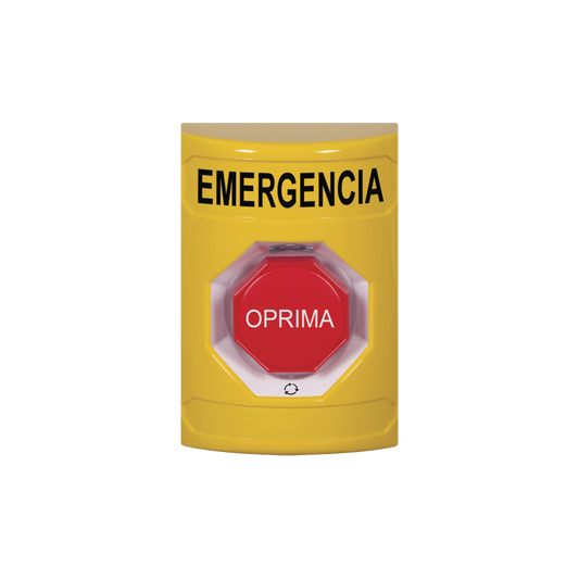 Reliable Hold Action, Emergency Button in Spanish, Yellow Color, Rotate to Reset, Multi-color LED