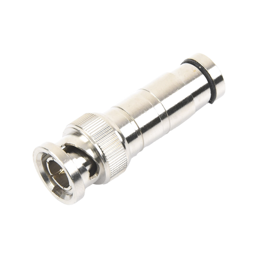 Best 75 Ohm Axial Compression BNC Male Connector for RG-59/U Coaxial Cable, Nickel/ Gold/ PTFE.