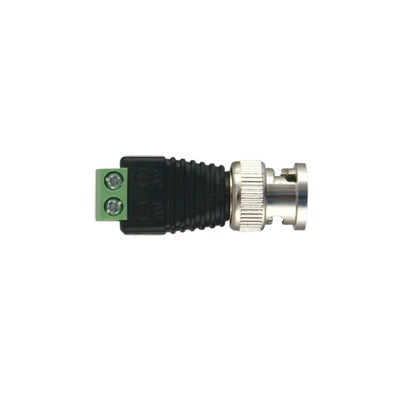 Top Quality Adapter from BNC Male connector to pair of screw terminals with AWG-26-14 for Video Surveillance applications, Nickel/ Gold/ PTFE and PVC.