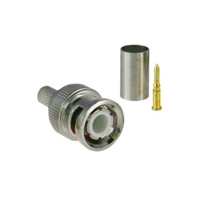 Advanced 75 Ohm BNC Male Connector in 3 Pieces, Nickel/ Gold/ PTFE., Straight to crimp RG-59/U coaxial cable