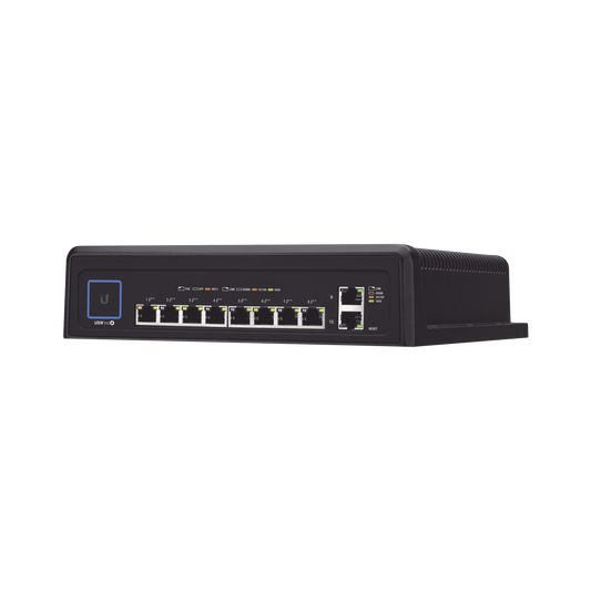 Advanced UniFi industrial switch with 10 PoE Gigabit ports (8 x 802.3bt and 2 x Ethernet)