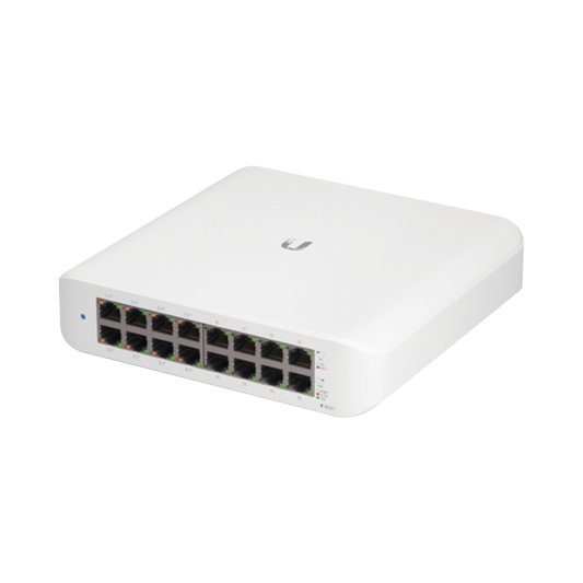 Affordable UniFi Switch Lite 16 PoE, 45 W, (16) Gigabit RJ45 ports including (8) 802.3at PoE+