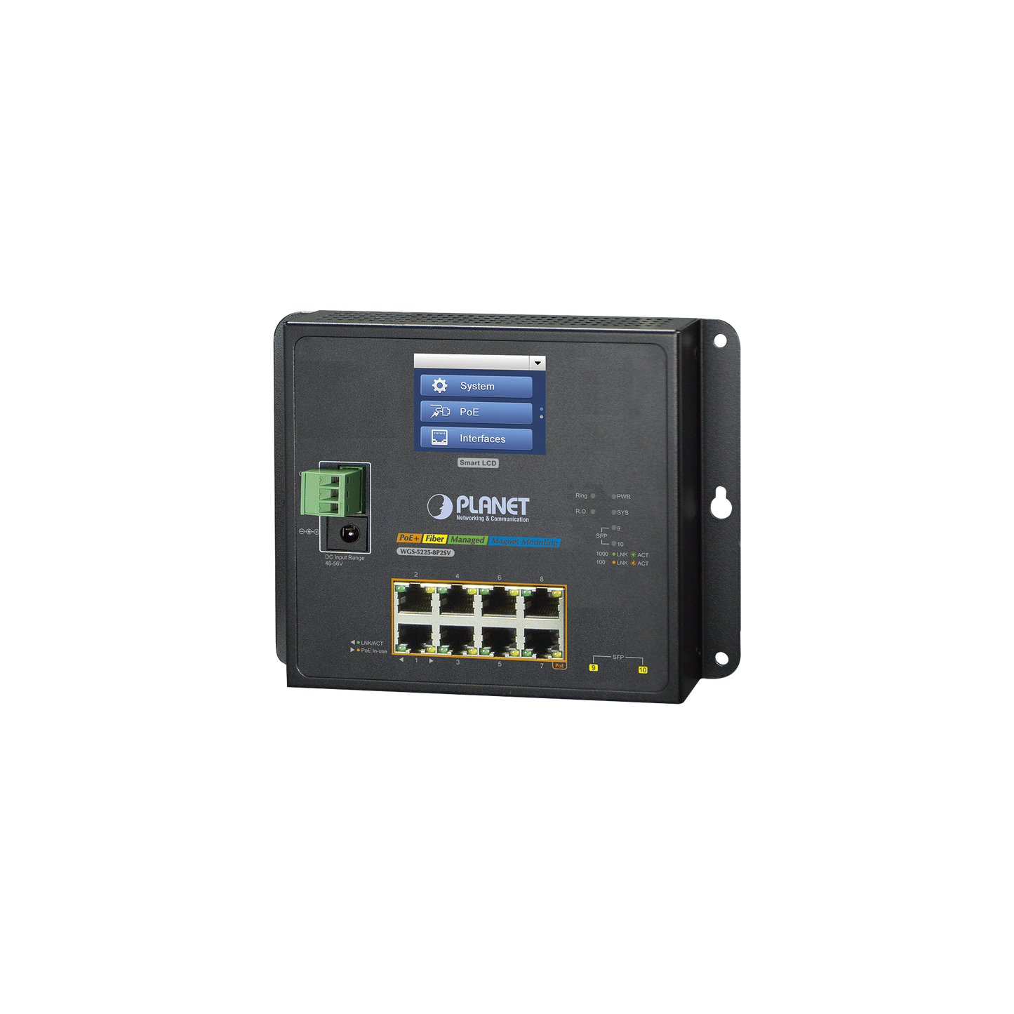 Top Quality 2 SFP Ports, LCD, Industrial Switch Flat-Type 8 Gigabit Ports with PoE 802.3at