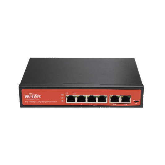 Reliable supports 1 port with Hi-PoE, Switch with 4 PoE ports 10/100 up to 250m and 2 uplink ports 10/100