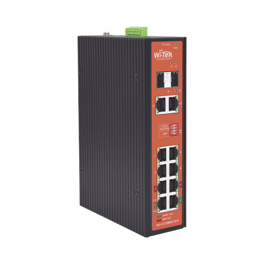 High Performance Industrial Switch PoE ++ and passive 24V, unmanageable with 8 Gigabit ports + 2 SFP combo